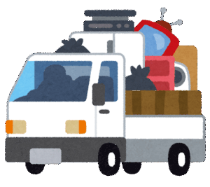 セカンド冷凍庫を使わずに処分し、軽トラックに載せて粗大ごみとして出しているイラスト